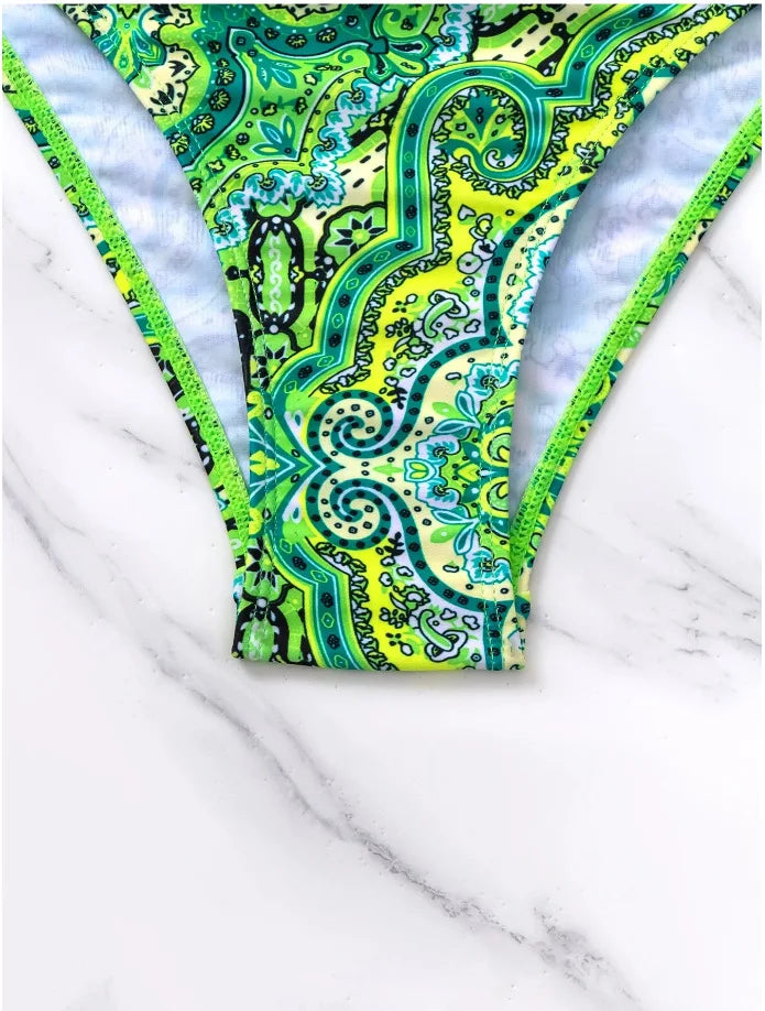 Costume da bagno bikini push-up halter stampato 2026 da donna, sexy, con spalline, per il mare e la piscina