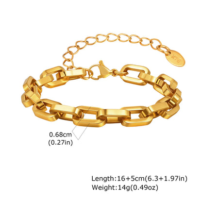 Braccialetti a ginocchiera robusti e audace da donna, bracciale a catena a maglie con fibbia OT in acciaio inossidabile placcato oro senza appannamento