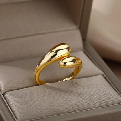 Anelli con goccia d'acqua liscia in argento sterling 925 per donna Anello aperto in oro 18 carati Anelli per coppie di nozze Regalo di gioielli estetici