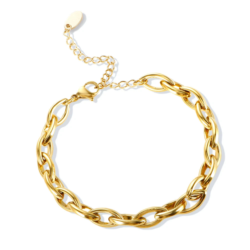 Bracciale a catena con ciondolo a forma di cuore o rotondo in acciaio inossidabile