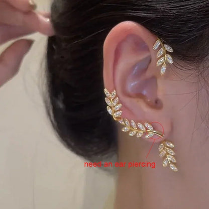 Orecchini a Clip a farfalla con foglia di metallo placcato argento per orecchini da donna senza Piercing gioielli di moda con polsino dell'orecchio in zircone scintillante
