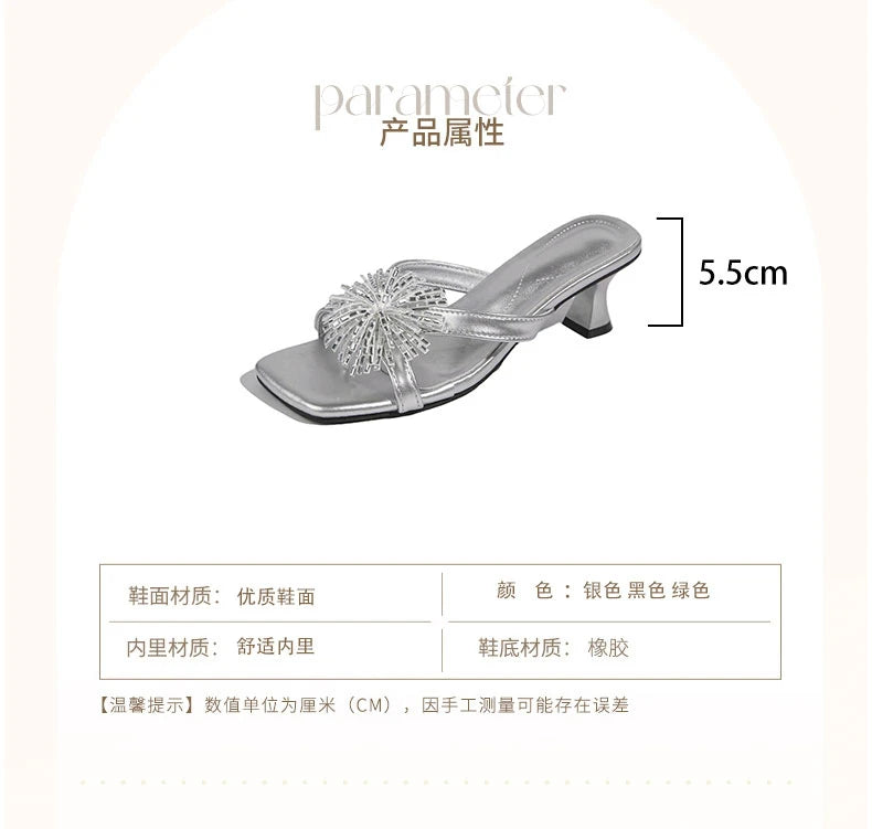 Damen-Sommersandalen 2026 Neue High-End-Outdoor-Trend-Strass-Sandalen mit klobigem Absatz