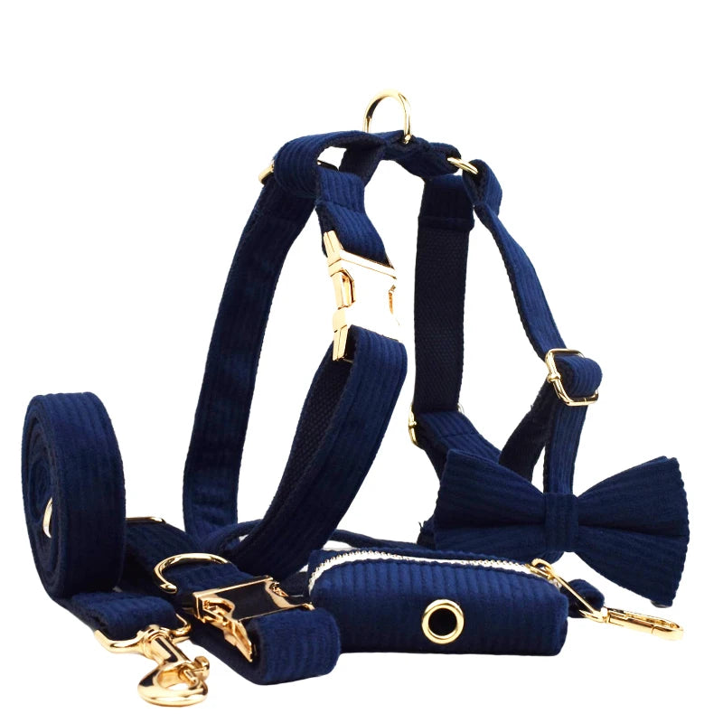 Set di collare e guinzaglio per cani in velluto a coste blu violaceo, con targhetta personalizzata incisa, accessori per animali domestici, guinzaglio per cani in velluto a coste17