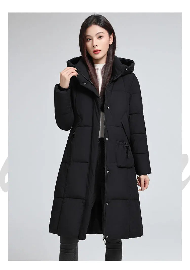 Caldo piumino in cotone da donna Inverno 2025 Nuova versione coreana Cappotto lungo con cappuccio allentato Cappotto Parka spesso antivento femminile