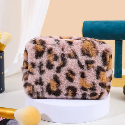 Borse per il trucco in pelliccia di leopardo per le donne Borsa per cosmetici da viaggio morbida Custodia per organizer Custodia per borse da donna per ragazze