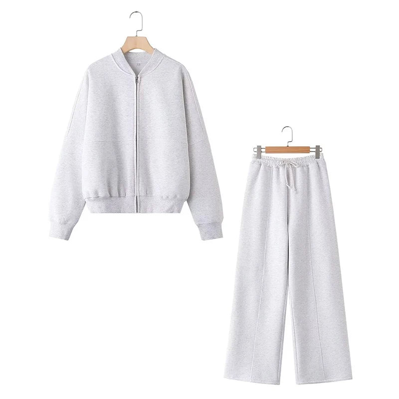 Abito caldo per le donne Pantaloni sportivi Set Inverno 2 pezzi Giacca e pantaloni in pile spesso con cerniera Set Tuta da donna in velluto per le donne