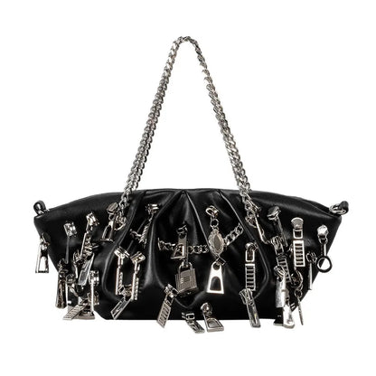Borsa per ascelle con gnocchi increspato stile punk 2025 Borse a tracolla da donna con decorazione per la testa con cerniera multipla Borse Y2K per ragazza piccante