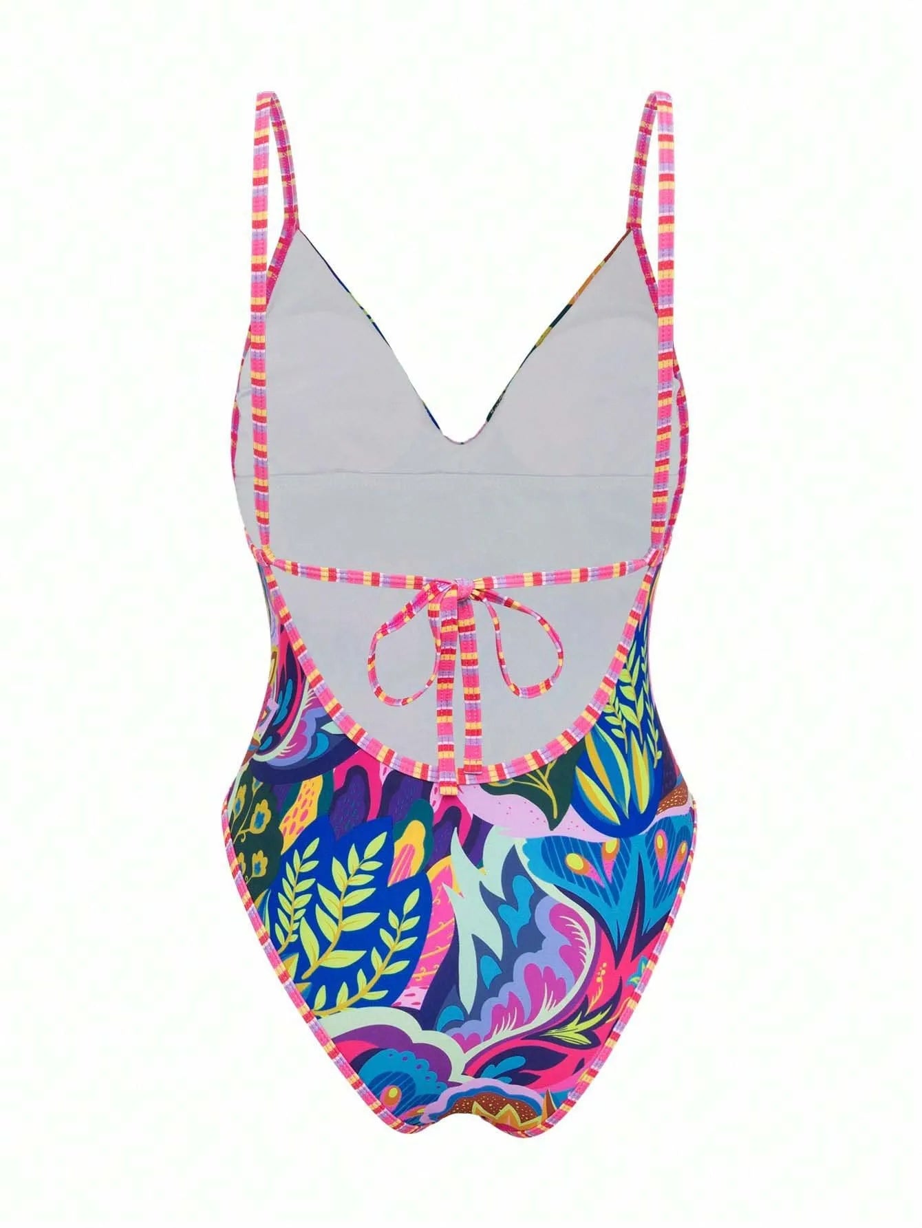Sexy Deep V Print Backless Triangle Pant One Piece Swimsuit Women's Strapless Body Covering Cross-Border Trend 2026