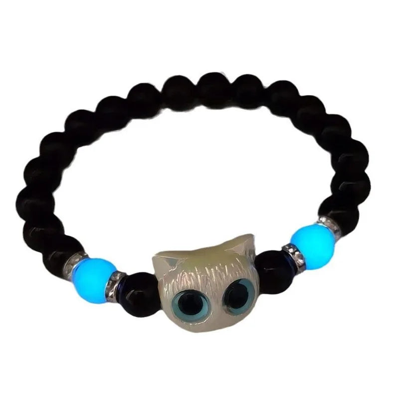 1 pz braccialetti coordinati per coppie luminoso simpatico gatto amicizia braccialetto nero bianco testa di gatto braccialetti che si illuminano al buio regalo