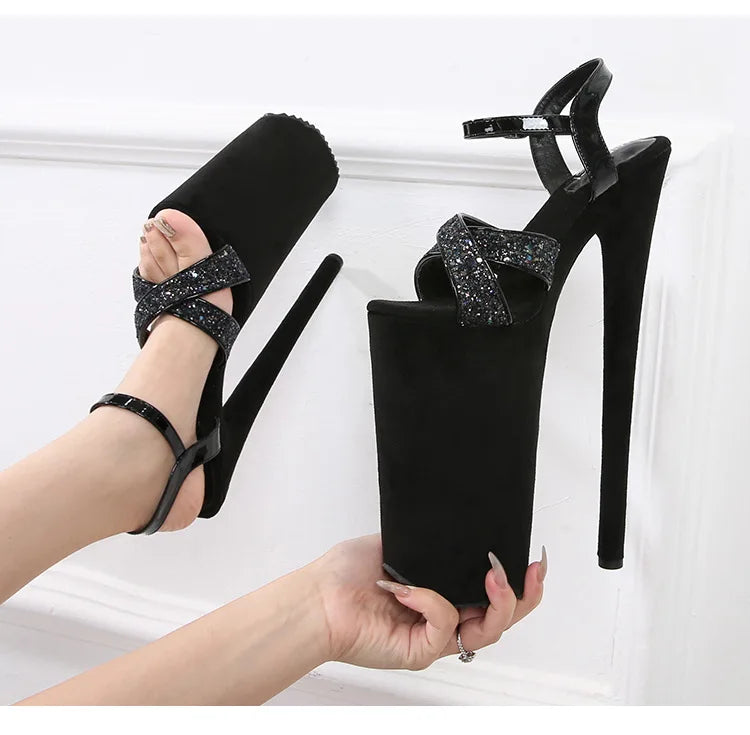 Black matte women's shoes with super high heels 26CM ladies shoes  Sandals women High Heels  luxury on sale Art Appreciation
