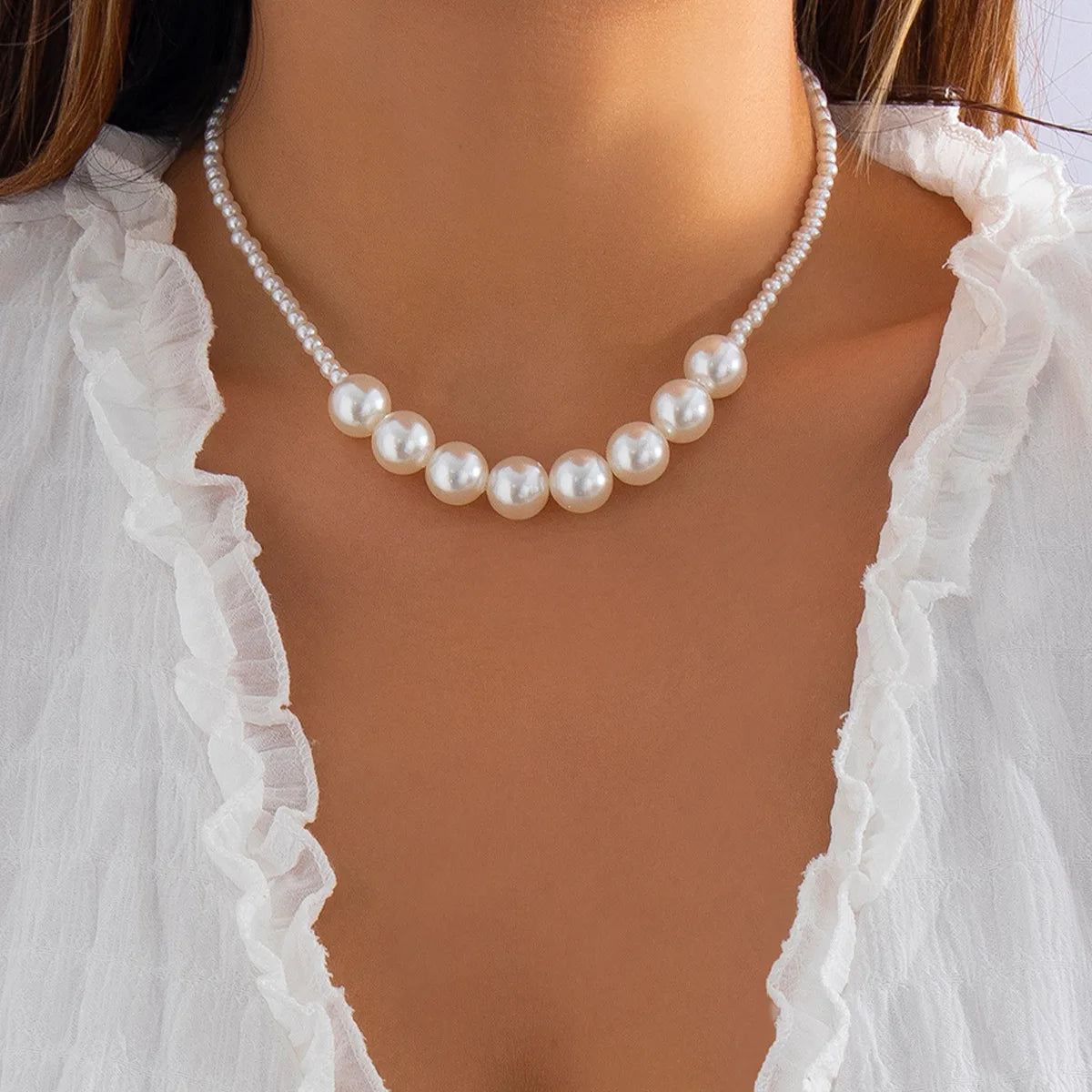 2023 tendenza elegante gioielli da sposa grande collana di perle per le donne moda imitazione perla verde rosa pietra di colore collana girocollo