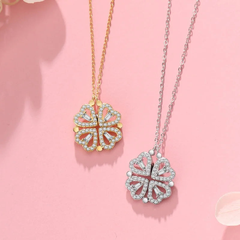 1pc a forma di cuore quadrifoglio ciondolo collana gioielli zircone donne amore catena clavicola regali apribile girocollo gioielli