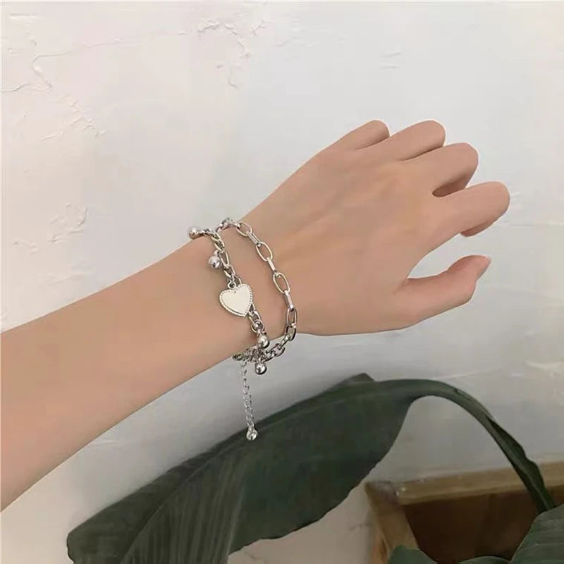 Bracciale d'amore con fagioli a sfera in acciaio multistrato di tendenza alla moda da donna, regali per viaggi, appuntamenti, banchetti, feste, festival