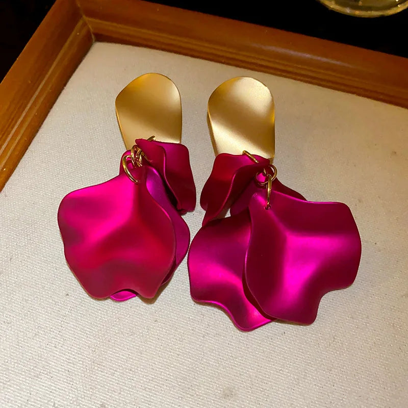 Orecchini Pendenti a Petalo di Rosa Intrecciati a Tinta Unita, Eleganti e Grandi, Stile Vintage, Gioielli Esagerati da Donna
