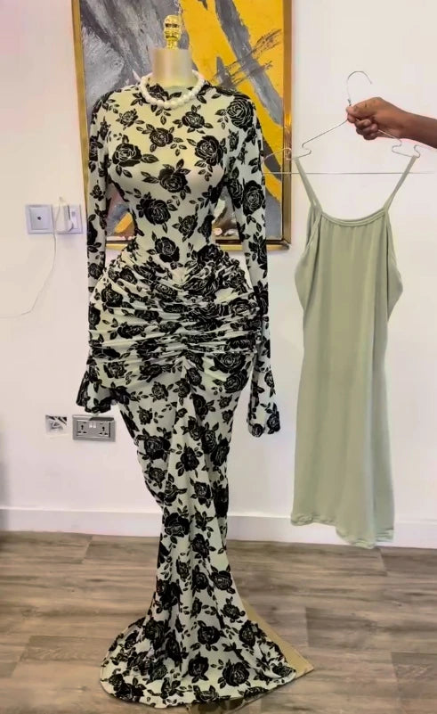 CM.YAYA 2025 Autunno Donna Manica lunga Maglia impilata Vedi anche con fodera Aderente Abito lungo da sera Compleanno Abiti da festa sexy