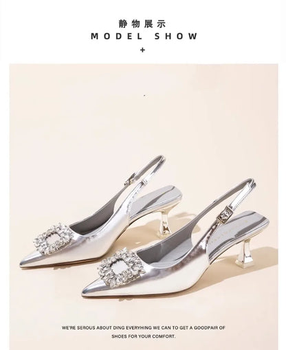 Damen Sandalen Sommer Damenschuhe Neu Spitze Zehenpartie Flache Schuhe Nude Rosa Diamanten Niedriger Absatz Slingback Schuhe Elegante Damenschuhe