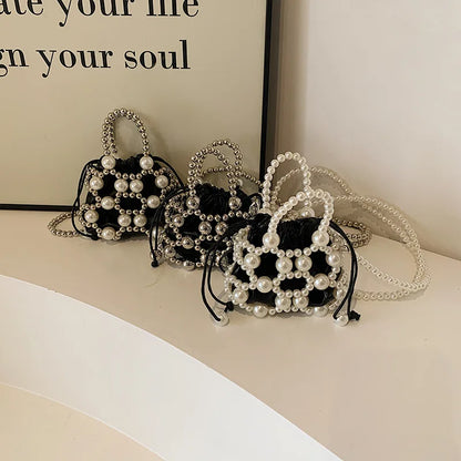 2024 estate piccole borse a tracolla per le donne Fine Fashion Hollow Pearl Beaded Weave Mini borse Trendy Party Prom frizioni borse