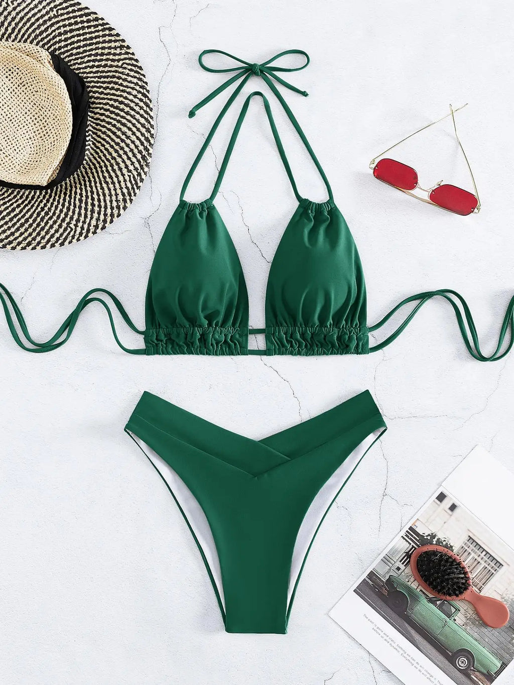 Costume da bagno bikini solido in nylon Costume da bagno sexy con modellazione di moda da donna 2025 Nuovo stile da spiaggia per costume da bagno