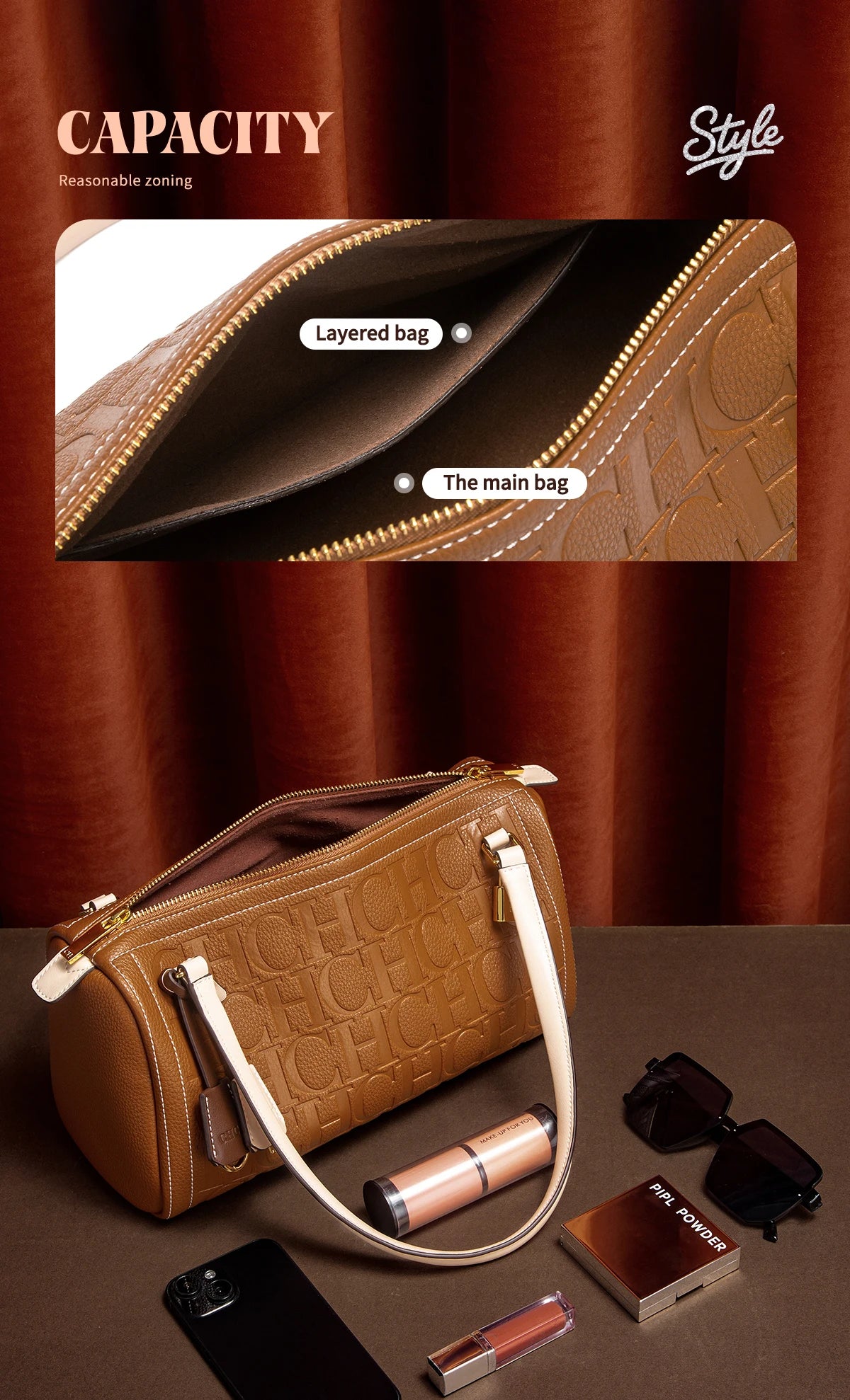 CH Borsa Boston da donna Autunno Inverno Nuova collezione Borse a tracolla con texture design a lettera