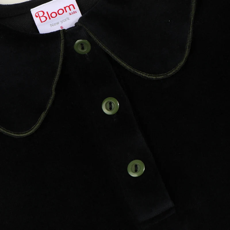 Abbigliamento invernale per neonati e bambini, set invernale da 2 pezzi per bambine, pantaloni per bambini, vestiti per bambine in velluto nero con collo verde.