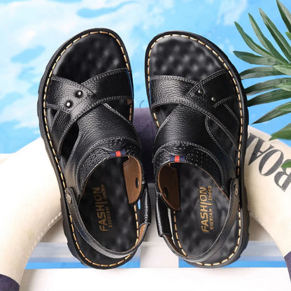 Herren-Ledersandalen für den Sommer, rutschfeste Herrenschuhe aus echtem Leder, Hausschuhe, Strandschuhe mit dicker Sohle für draußen, bequeme, weiche Herren-Sandalen