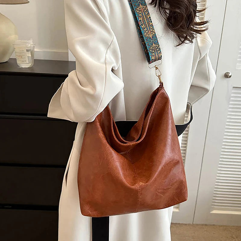 Borsa a tracolla larga con tracolla geometrica Borse a tracolla di grande capacità per donna, borsa da donna retrò in pelle PU per lo shopping e i viaggi