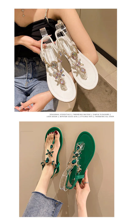 Appartamenti estivi Sandali Delle Donne di Cristallo Clip Toe Pantofole di Tendenza di Marca di Lusso Scarpe Da Donna Spiaggia Causale Presentazioni Aziende Produttrici Giochi Mujer Zapatos 2023