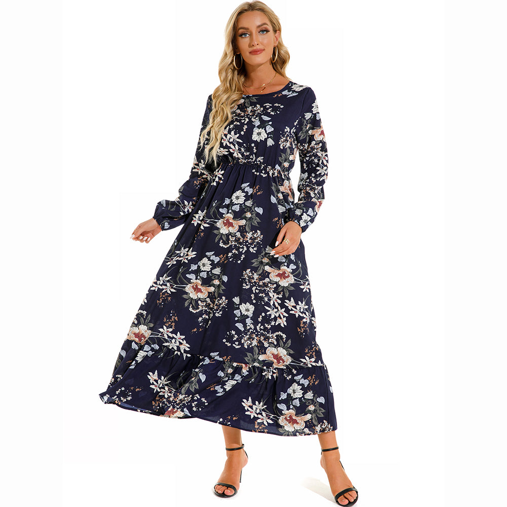 Maxi abiti da donna Sping autunno bohémien Casual manica intera vita alta spiaggia donna abiti in Chiffon abito lungo floreale vestido