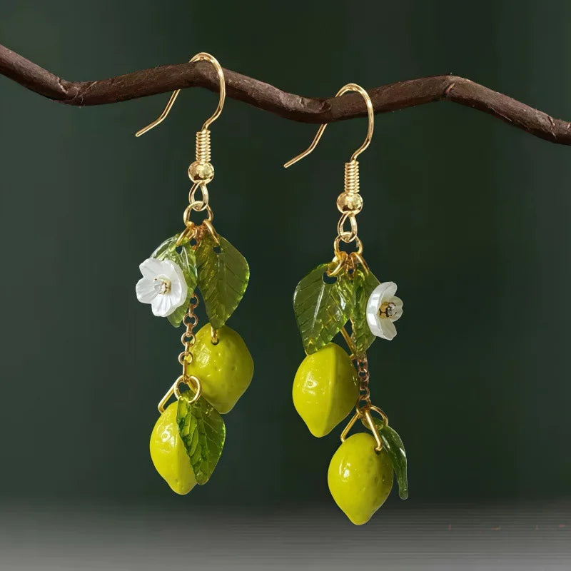 Boucles d'oreilles citron personnalisées avec long pompon, boucles d'oreilles pendantes fruits d'été, bijoux bohèmes polyvalents, cadeau pour femme