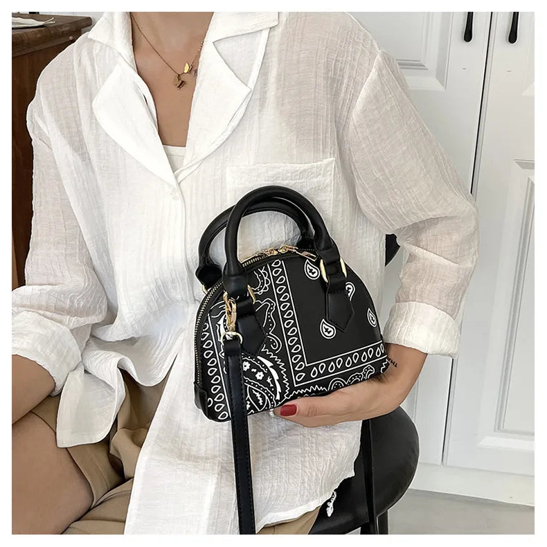 Borsa a conchiglia da donna in pelle PU retrò borsa a tracolla da donna con tracolla a fiori di anacardi estivi Set femminile borse a mano con manico piccolo