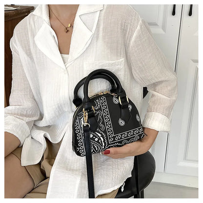 Borsa a conchiglia da donna in pelle PU retrò borsa a tracolla da donna con tracolla a fiori di anacardi estivi Set femminile borse a mano con manico piccolo