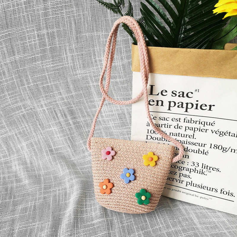 Borsa a tracolla in tessuto di paglia per bambini estivi belle ragazze borse portamonete piccole borse a tracolla per bambini Mini portafoglio principessa