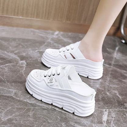 Estate nuovi sandali da donna moda traspirante aumento Baotou Semi-pantofole donna piccola scarpa bianca sandali Sexy Zapatillas