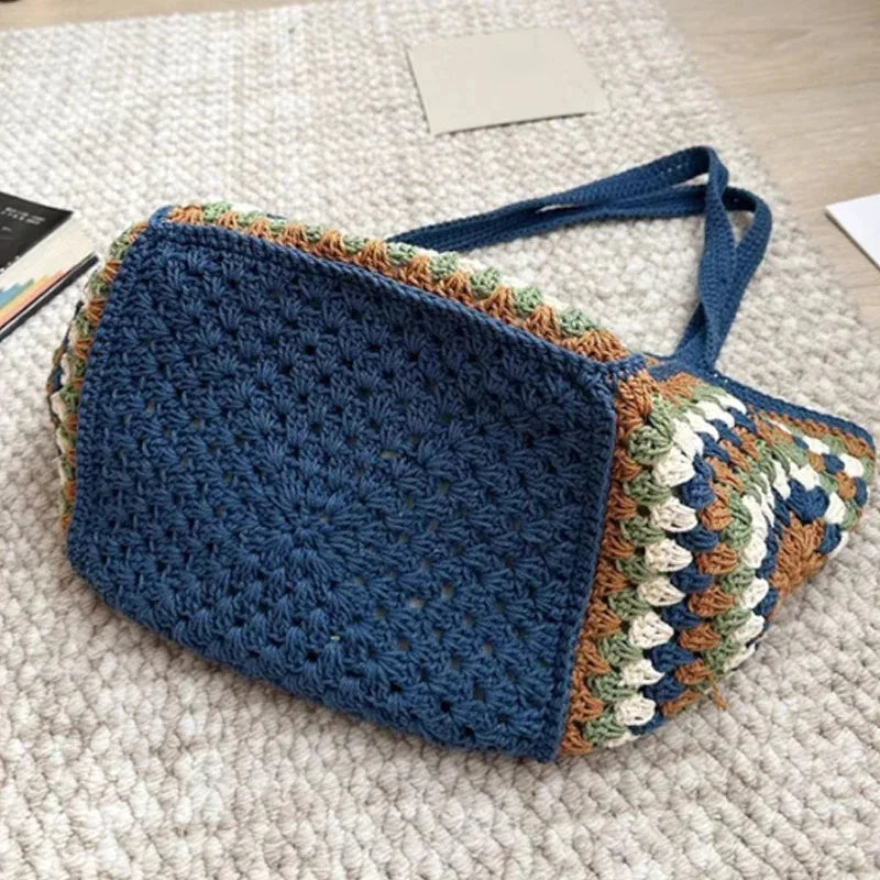 Borsa estiva intrecciata a mano Borsa con motivo abbinato ai colori Fodera in tela Tote di grande capacità Borsa da spiaggia per vacanze al mare Borsa da donna
