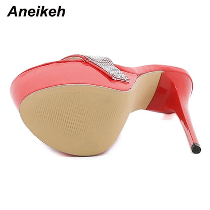 Aneikeh Pantofole con ciabatte ultra alte con piattaforma sexy Bling Scivoli in PU Scarpe da donna di nuova moda per adulti Estate Roma Classici a pois