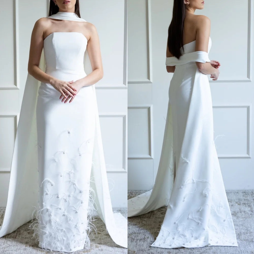 Abiti lunghi senza spalline dritti con strass in jersey casual formale personalizzato Abiti da cerimonia su misura Stile classico moderno