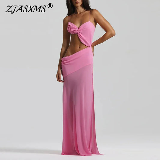 Robe longue sexy sans dos irrégulière d'été pour femmes, robe longue camisole sans manches fendue sur le côté, robes de plage élégantes et creuses pour les vacances