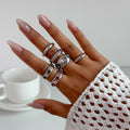 Salircon 6 Pz/set Intarsiato Zircone Viola Anello di Apertura Regolabile Set Donne Anello di Colore Oro Liscio per il Regalo Dei Gioielli Quotidiani Femminili