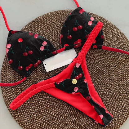 Nouveau bikini femme à imprimé fendu Maillot de bain mode G-string Vacances à la plage