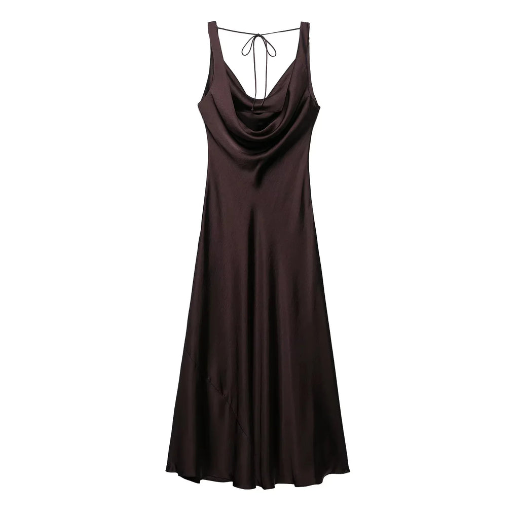 Summer sexy pleated satin chic red women party dress sleeveless beach maxi dress new commuter high street style