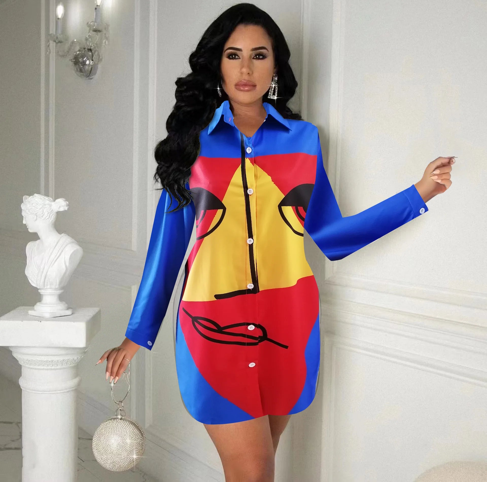 2023 Fashion Shirts & Blouses Elegant Print Loose Long Shirt Button Up Long Sleeve Top Casual Vintage Y2k Shirts Dress Blouse