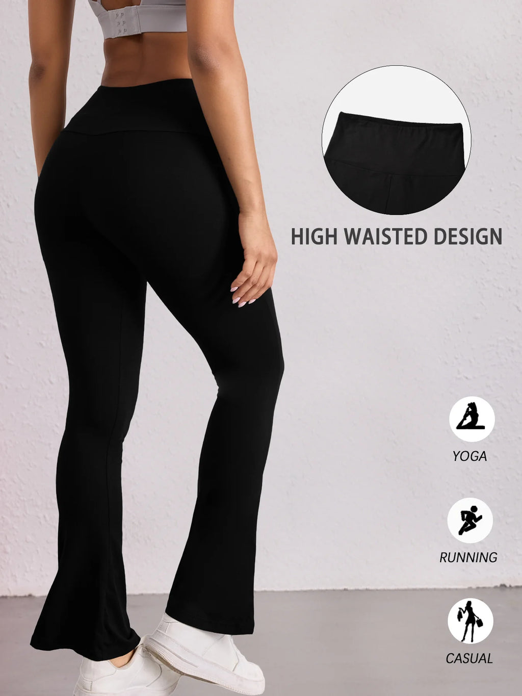 Pantaloni svasati super morbidi da donna a vita alta con controllo della pancia, leggings da yoga, pantaloni a zampa d'elefante