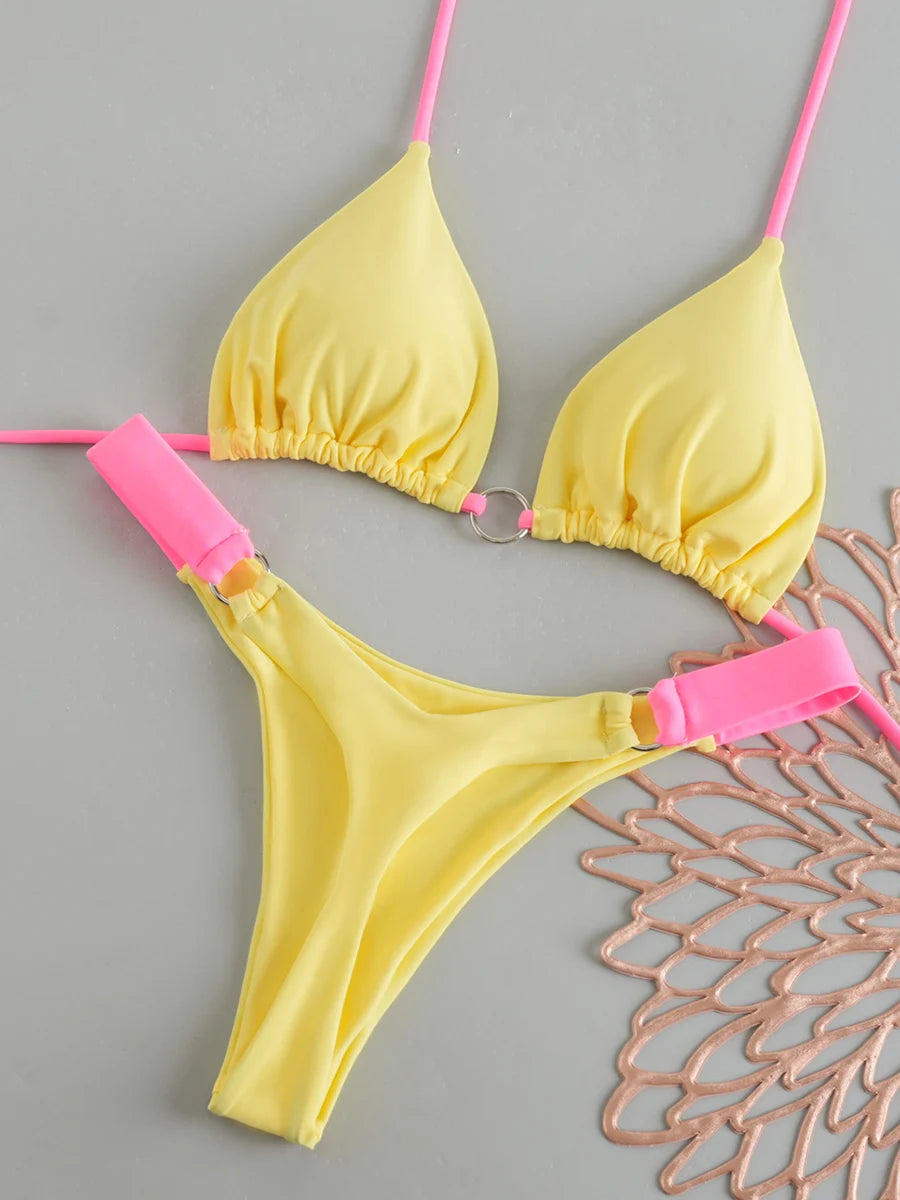 Nouveau maillot de bain brésilien sexy à lacets imprimé pour femmes 2026 Micro maillot de bain dos nu Biquini Maillots de bain Tanga