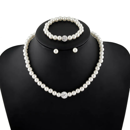 3 pezzi di perle finte palla di fuoco collana braccialetto orecchino set di gioielli con perno colore argento pietra di cristallo elegante regalo di gioielli da sposa