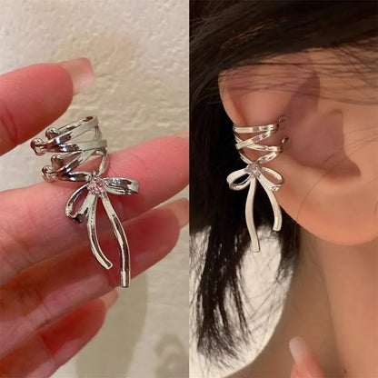 Orecchini con polsino dell'orecchio della farfalla rosa per le donne ragazze Fashion Bowknot No Piercing Clip orecchino Piercing finto Clip di balletto su gioielli