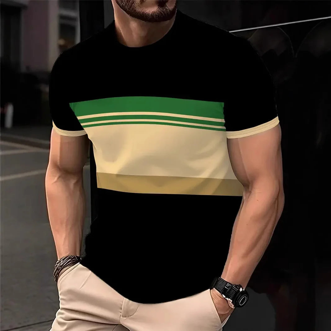 2025 T-shirt casual a righe per uomo T-shirt a maniche corte T-shirt oversize O-Collo Pullover Camicie da uomo da strada Tee Abbigliamento estivo