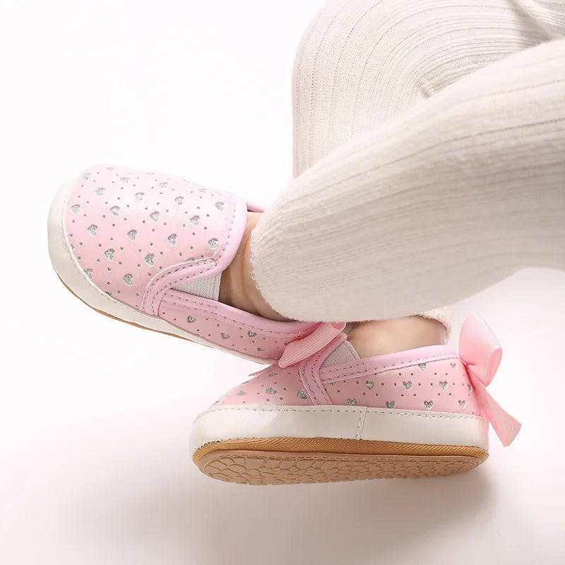 Scarpe da passeggio per bambini, sneakers con stampa e fiocco, calzature casual con suola morbida per neonati da 0 a 18 mesi