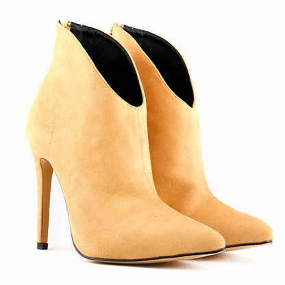 9 Colors Stiletto High Heels Women Fashion Boots New Back Zipper Soft Flock Pointed Toe Party Boots Female Autumn Elegant Shoes