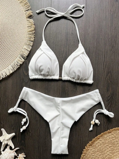 Solid color sexy swimsuit women's new bikini blue beachwear split Brazilian bikini set