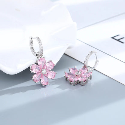 Parure de bijoux pour femmes bague de mariage à la mode zirconium rose cristal fleur pendentif bracelets boucles d'oreilles colliers bagues FCGJHW